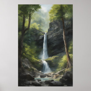 Aquarellmalerei des natürlichen Wasserfalls Poster