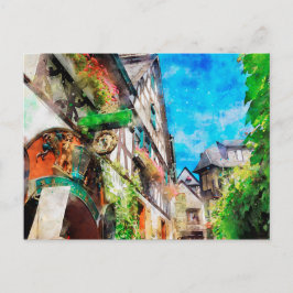 Aquarellmalerei Drossel Gasse Ruedesheim Postkarte