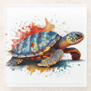 Aquarellmalerei einer bunten Schildkröte Glasuntersetzer