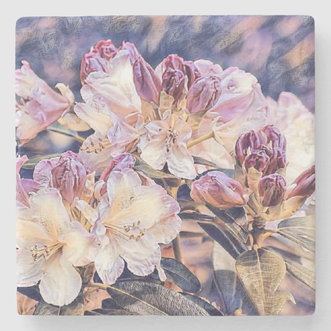 Aquarellmalerei einer lila Azeenblüte Steinuntersetzer (Vorderseite)