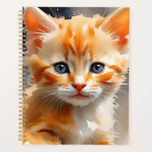 Aquarellmalerei einer niedlichen Orangenkatze Planer