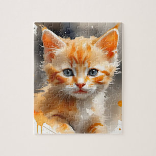 Aquarellmalerei einer niedlichen Orangenkatze Puzzle
