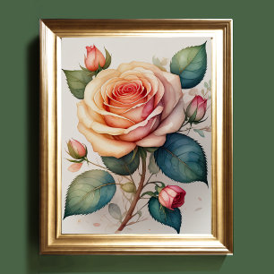 Aquarellmalerei einer Rose Pink II Poster