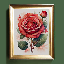 Aquarellmalerei einer Rose Rot II Poster