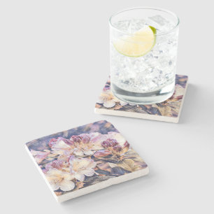 Aquarellmalerei einer violetten Azeea-Blüte sto Steinuntersetzer