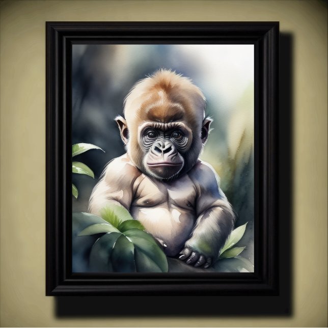 Aquarellmalerei eines Baby Gorilla 5:4 Poster (Von Creator hochgeladen)