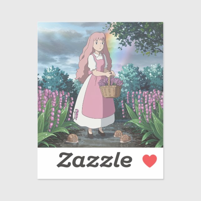 Aquarellmalerei eines kleinen Mädchens, das Blumen Aufkleber (Blatt)