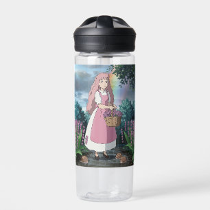Aquarellmalerei eines kleinen Mädchens, das Blumen Trinkflasche
