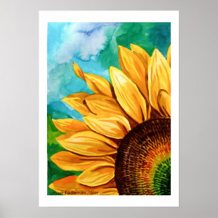Aquarellmalerei eines Kunstdrucks von Sonnenblumen Poster