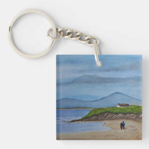 Aquarellmalerei eines romantischen Tages am Strand Schlüsselanhänger
