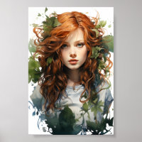 Aquarellmalerei eines rot-haarigen Mädchens