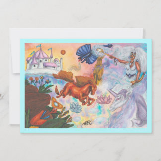 Aquarellmalerei Einhorn Opal Fee Drache Feuer Einladung