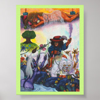 Aquarellmalerei Eros reitet Aurora Löwin Traum Poster