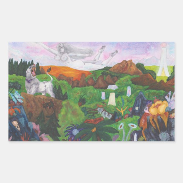 Aquarellmalerei Fantasie Landschaft Göttin Liebe Rechteckiger Aufkleber (Vorderseite)