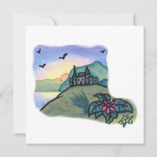 Aquarellmalerei Fantasy Burgen von Castelgrande Einladung (Vorderseite)