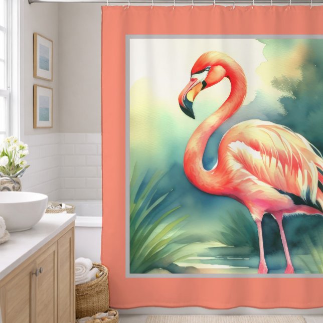 Aquarellmalerei Flamingo Duschvorhang (Von Creator hochgeladen)