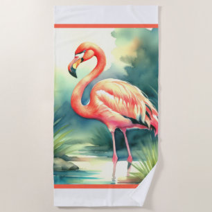 Aquarellmalerei Flamingo Strandtuch