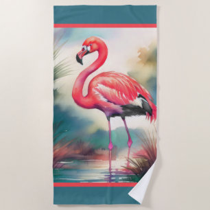 Aquarellmalerei Flamingo Strandtuch