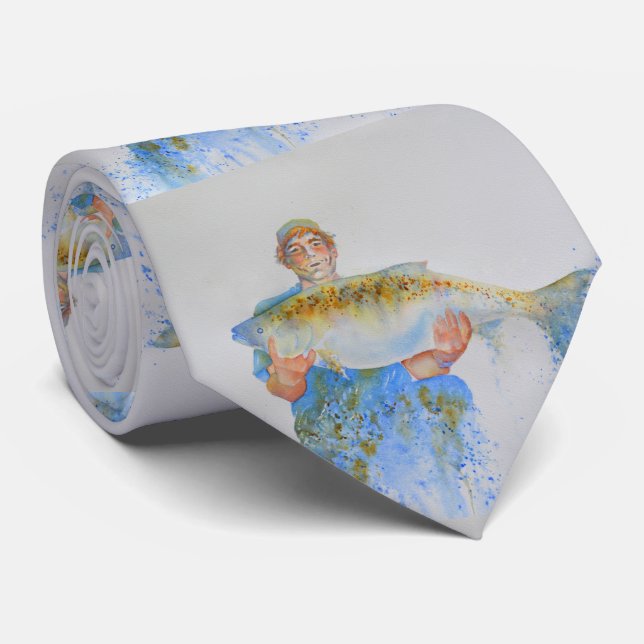 Aquarellmalerei für Fischer Krawatte (Gerollt)