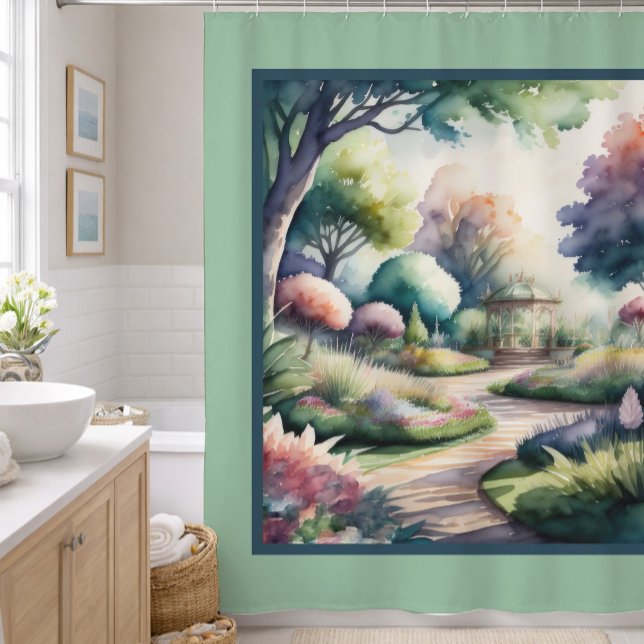 Aquarellmalerei Gartenlandschaft Duschvorhang (Von Creator hochgeladen)