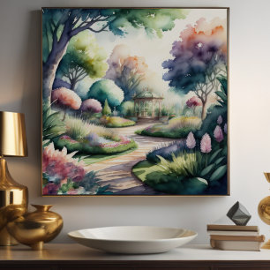 Aquarellmalerei Gartenlandschaft Poster