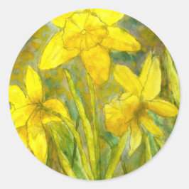 Aquarellmalerei, Gelbe Blumen Kunst, Affodien Runder Aufkleber