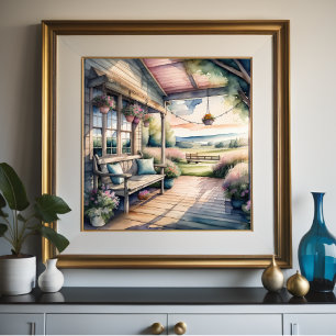 Aquarellmalerei Gemütliches Landhaus Poster