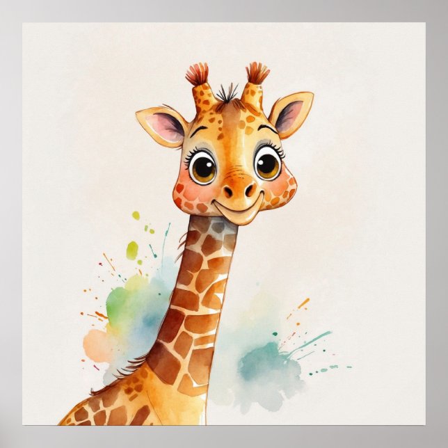 Aquarellmalerei Giraffe Kinder Kinderzimmer Malere Poster (Vorne)