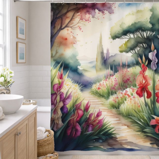 Aquarellmalerei Gladiolus Landschaft Duschvorhang (Von Creator hochgeladen)