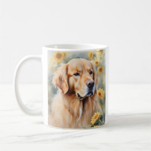 Aquarellmalerei Goldener Retriever und Sonnenblume Kaffeetasse