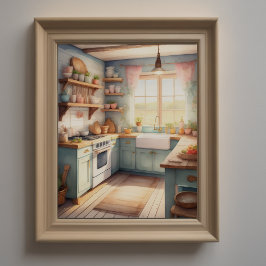 Aquarellmalerei im Bauernhof Küche Poster