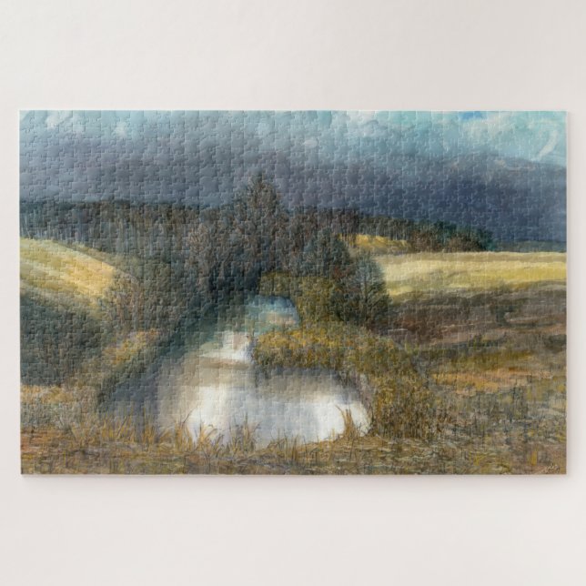 Aquarellmalerei im Herbstteich Puzzle (Horizontal)