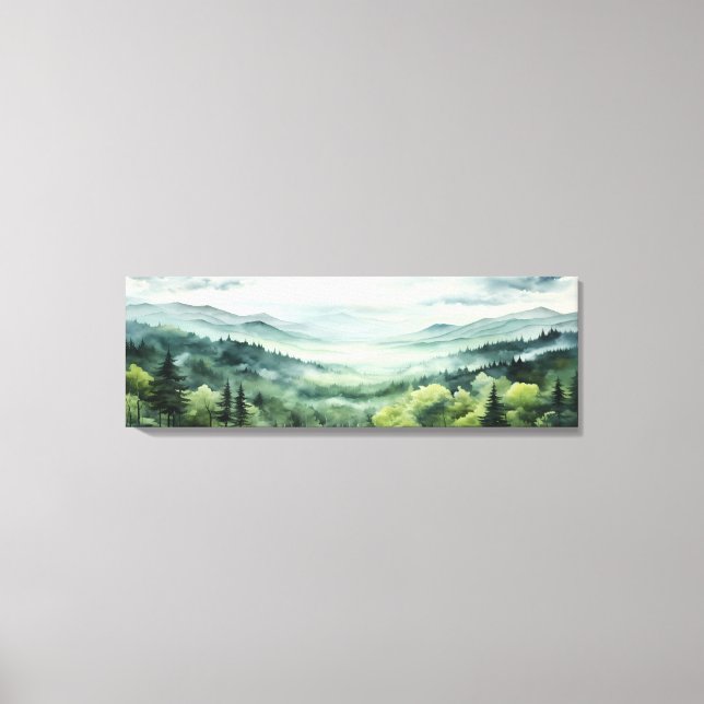 Aquarellmalerei im Kiefernwald Dramatischer Sonnen Leinwanddruck (Vorderseite)