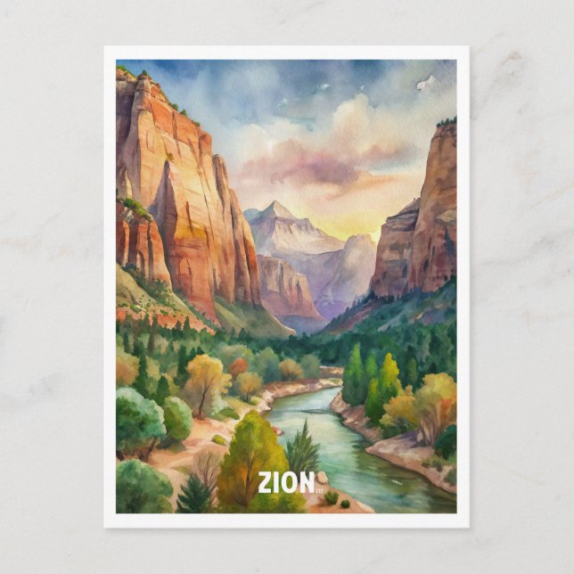 Aquarellmalerei im Nationalpark Zion Postkarte (Vorderseite)