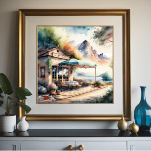Aquarellmalerei im Rural European Café Poster
