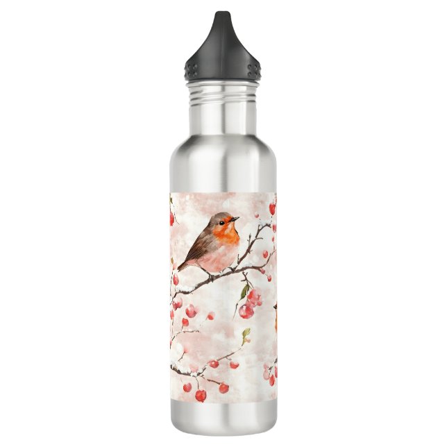 Aquarellmalerei im Schneewald & Berries Edelstahlflasche (Links)