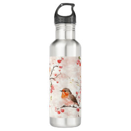 Aquarellmalerei im Schneewald & Berries Edelstahlflasche