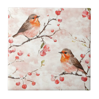Aquarellmalerei im Schneewald & Berries Fliese