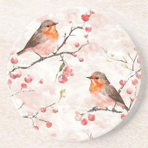 Aquarellmalerei im Schneewald & Berries Getränkeuntersetzer