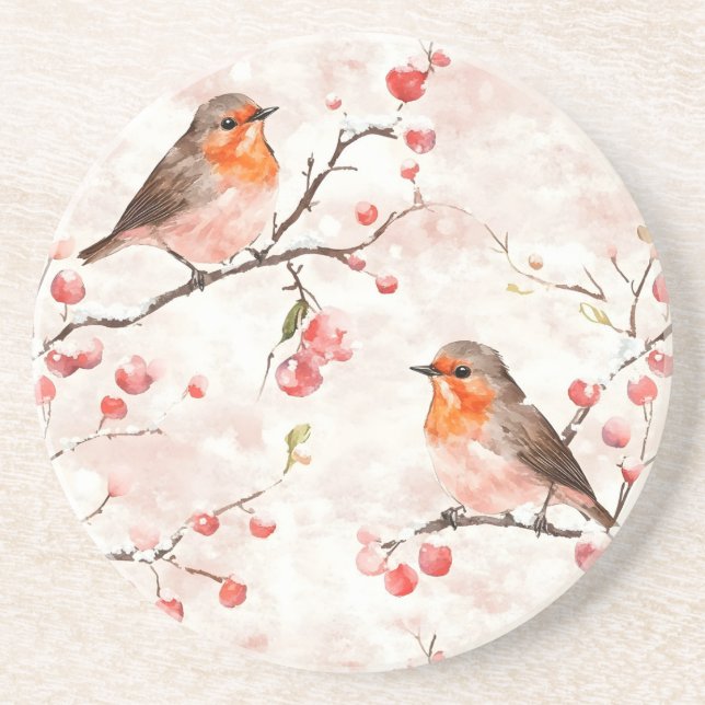 Aquarellmalerei im Schneewald & Berries Getränkeuntersetzer (Vorne)