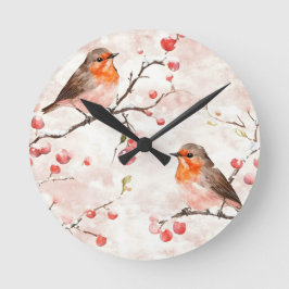 Aquarellmalerei im Schneewald & Berries Runde Wanduhr