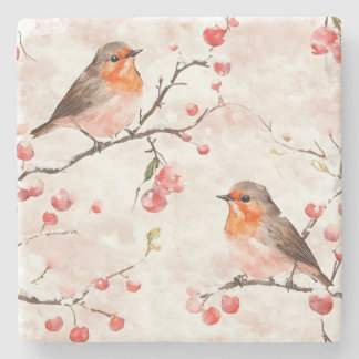 Aquarellmalerei im Schneewald & Berries Steinuntersetzer