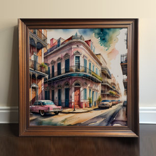 Aquarellmalerei im Vintagen französischen Viertel Poster