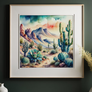 Aquarellmalerei in der Landschaftswüste Poster