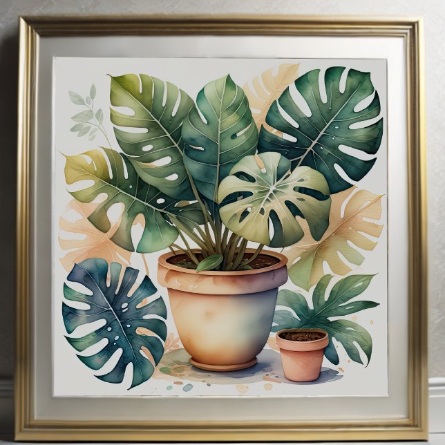 Aquarellmalerei in Monstera in Pot II Poster (Von Creator hochgeladen)