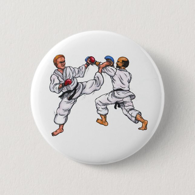 Aquarellmalerei Karate Männer kämpfen Button (Vorderseite)
