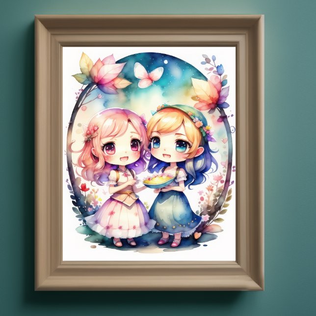 Aquarellmalerei Kawaii Chibi 2 Weibliche IV Poster (Von Creator hochgeladen)