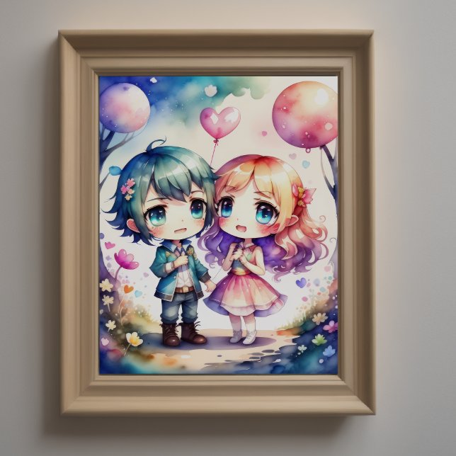 Aquarellmalerei Kawaii Chibi Männchen IV Poster (Von Creator hochgeladen)