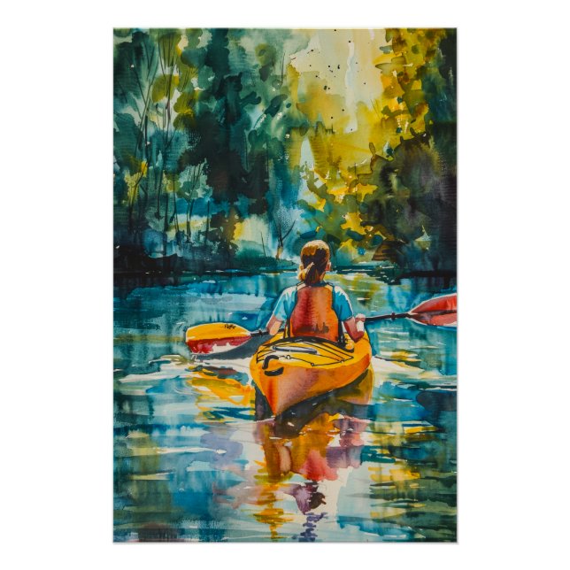 Aquarellmalerei Kayak Poster (Vorderseite)