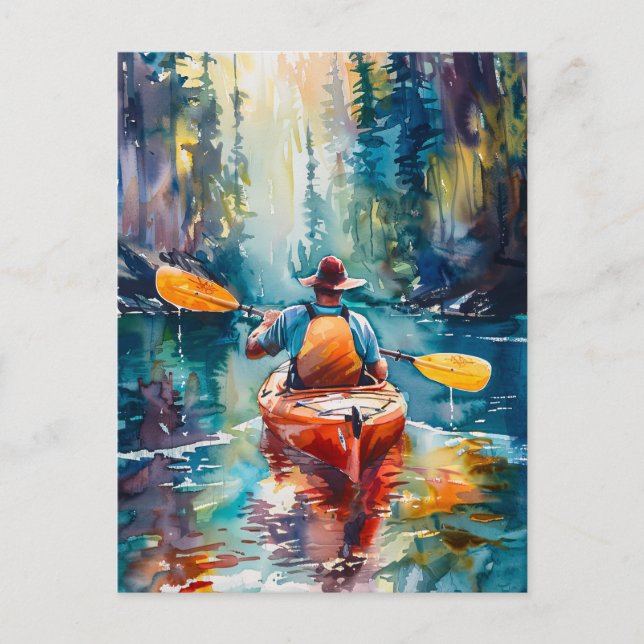 Aquarellmalerei Kayak Postkarte (Vorderseite)